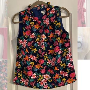 J.CREW Womens Floral Printed Ruffle Neck Top Size S